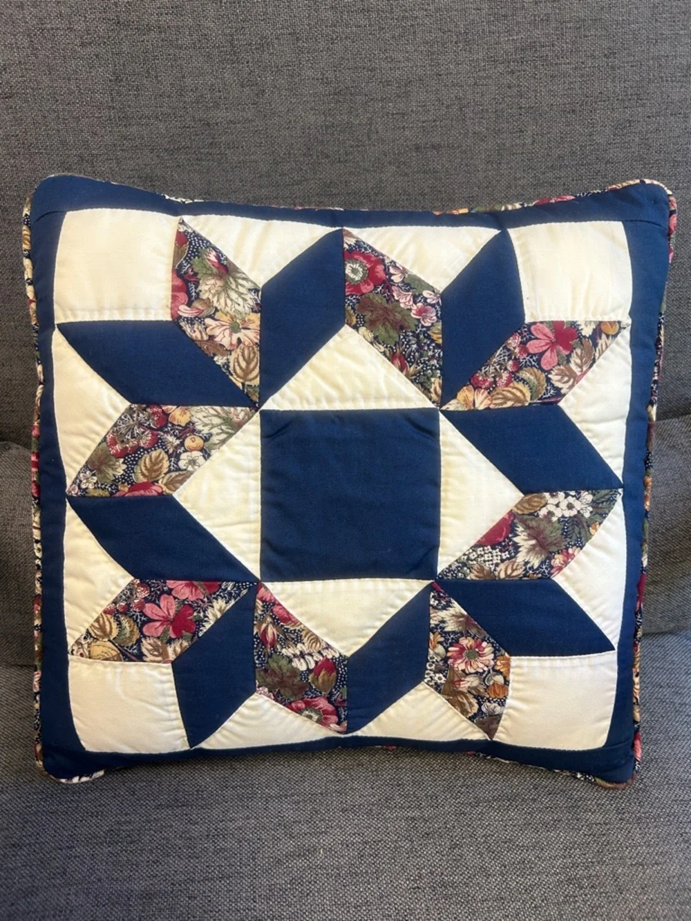 Bundle of Two Vintage Handmade Quilted Patchwork Star Decorative Square Pillows